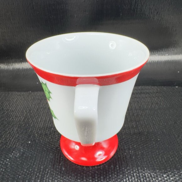 Seyei Christmas Holly Leaf Fine China Porcelain Pedestal Coffee Cups Mugs Set 2 - Picture 10 of 12